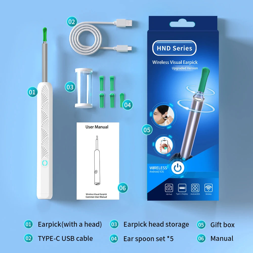 Dropshipping Ear Cleaner with Camera Wireless Ear Sticks Otoscope USB C Charging Endoscope Wax Removal Tool Earpick MIni Camera